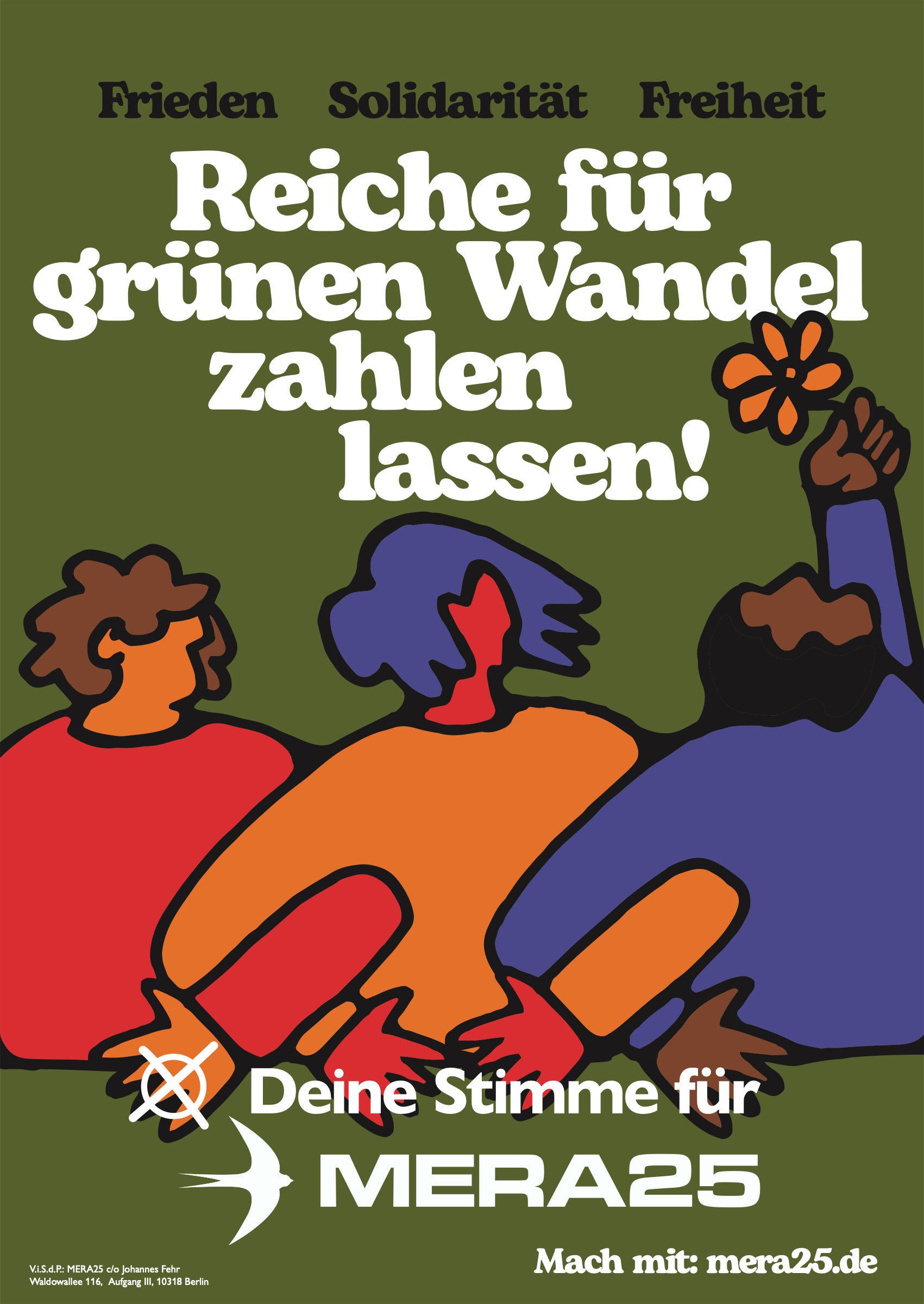 Plakat für die Bundeswahl 2025: Reiche für grünen Wandel zahlen lassen!
